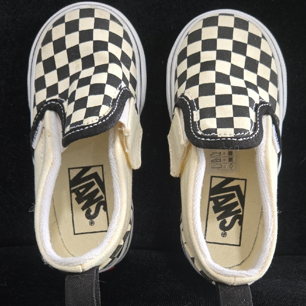 Vans Kids Black and Cream Checkered Slip-On Sneakers NWOT